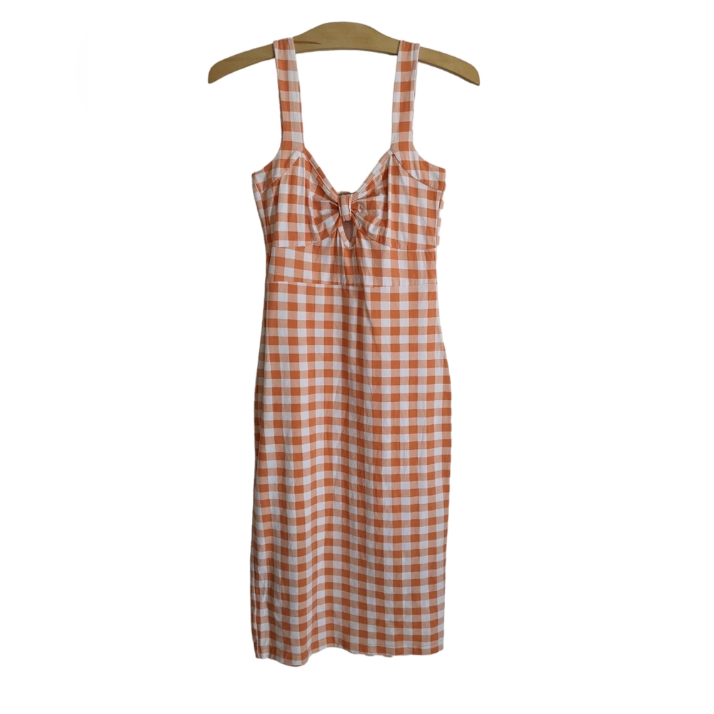 ASOS Pencil Bodycon Sweetheart Sleeveless Dress in Gingham Orange